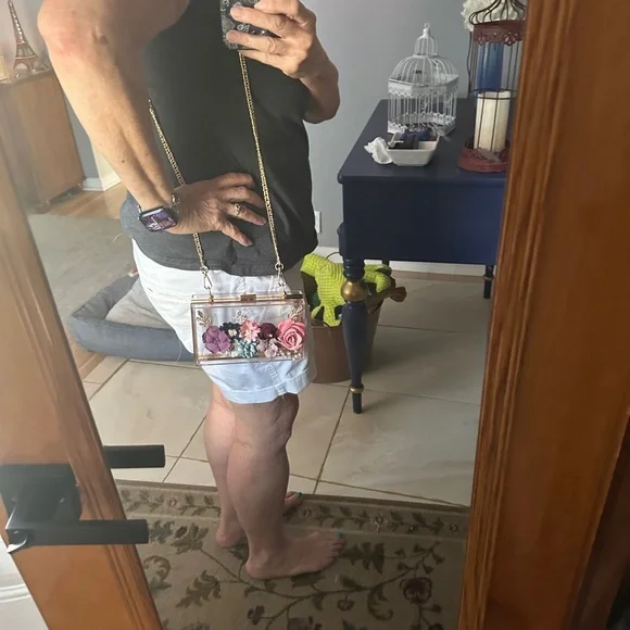 Floral & acrylic evening shoulder bag/clutch - Picture 5 of 10